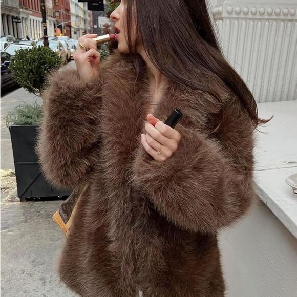 Jackets & Blazers - Luxurious Brown Faux Fur Coat women oversized coat oversized teddy